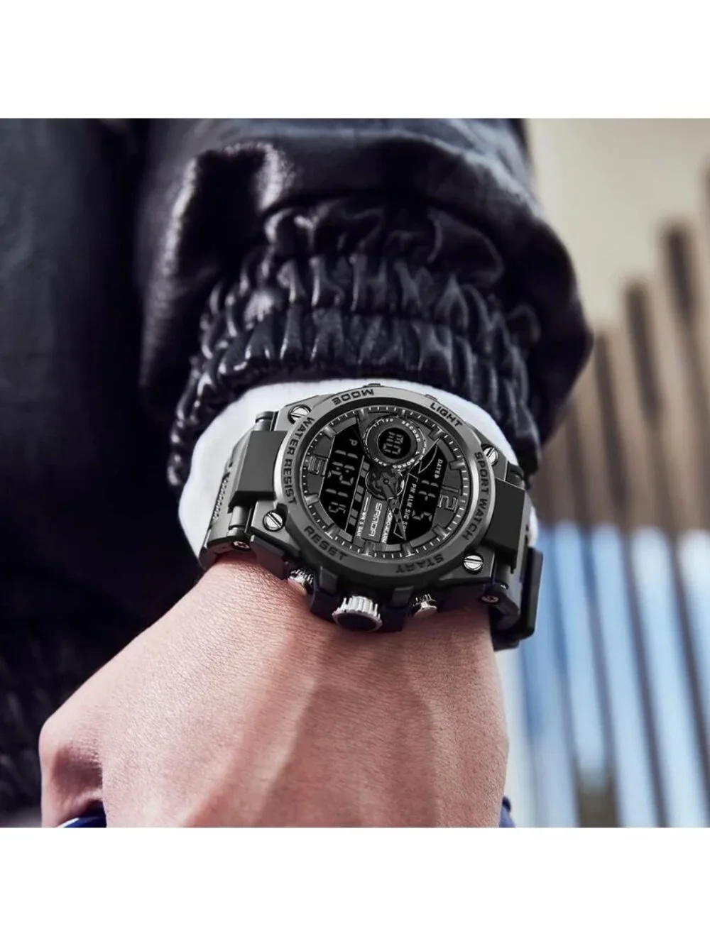 Mens All Black Analog Quartz Sport Outdoor Waterproof Military LED Digital Watch